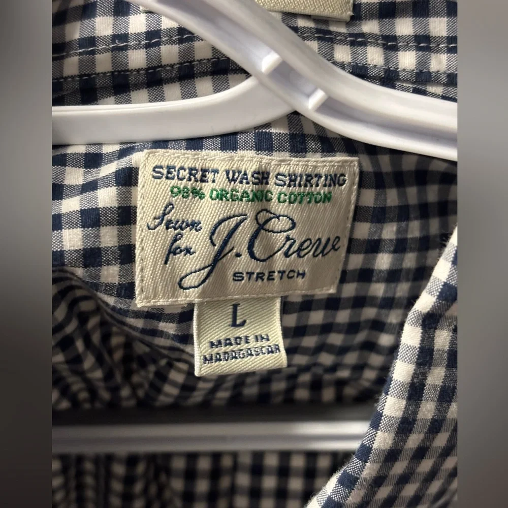 J. Crew Men's Large Gingham Check Navy And White‎ Slim Stretch